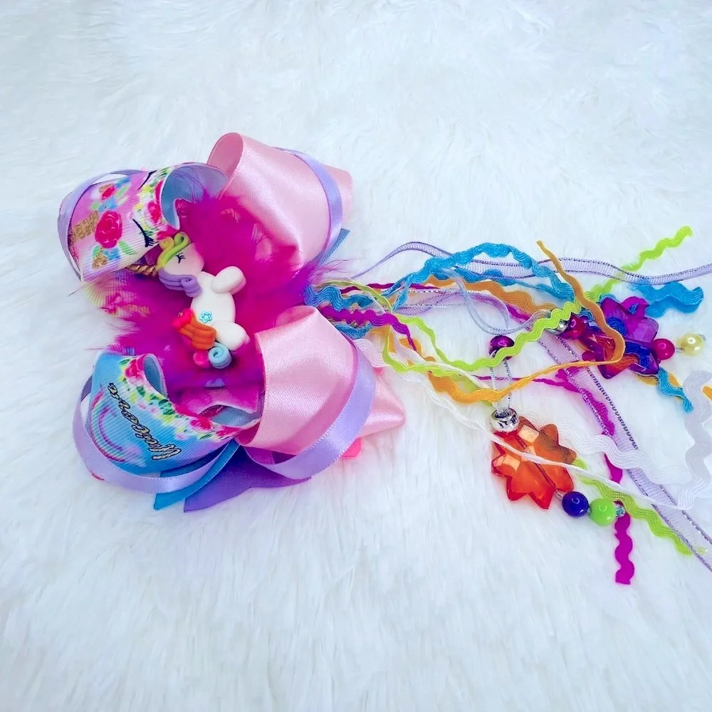 Accessories Girls Hair Bow Clip with Colorful Ribbons Handmade NEW